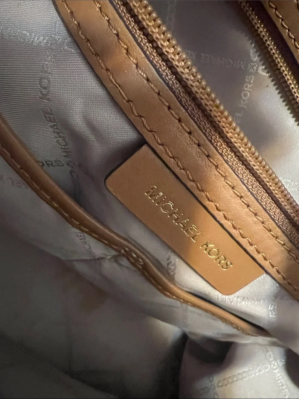Michael Kors Brown Monogram Tote with Tan Leather Handles